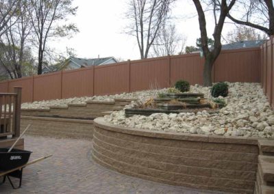 Backyard landscaping with no grass by Greenside Inc in Savage, MN.
